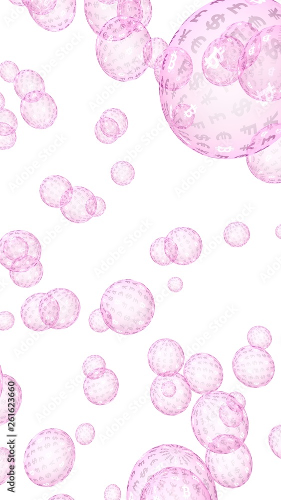 Bitcoin economic financial bubble. crypto currency 3D illustration. Business concept. Pink bubbles on white background. Bit, Coin, mining concept Bitcoin economic financial bubble. crypto currency 3D illustration. Business concept. Pink bubbles on white background. Bit, Coin, mining concept