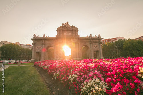 The Alcala Door (Puerta de Alcala). It was the entrance of the people coming from France, Aragon, and Catalunia. Landmark of Madrid, Spain