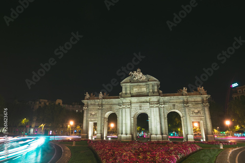 The Alcala Door (Puerta de Alcala). It was the entrance of the people coming from France, Aragon, and Catalunia. Landmark of Madrid, Spain