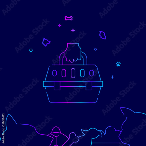 Pet Carrier Vector Line Icon  Illustration on a Dark Blue Background. Related Bottom Border