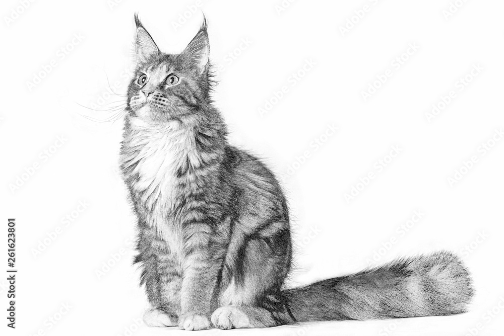 Sitting cat breed maine coon line art Sitting cat breed maine coon looking  forward line art vector illustration suitable  CanStock