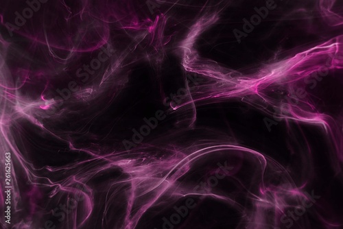 Fototapeta Naklejka Na Ścianę i Meble -  Pink foggy paper textures on black background, smoky effect for photos and artworks. Chaotic abstract background.