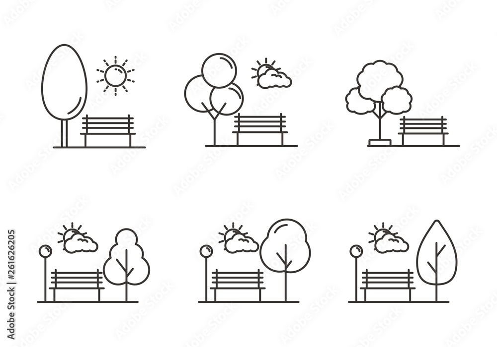 Set of park icon with outline design. Park vector illustration - obrazy, fototapety, plakaty 