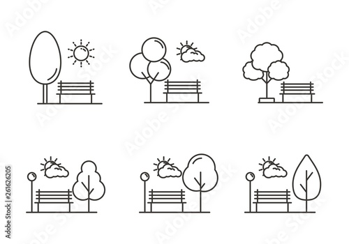 Set of park icon with outline design. Park vector illustration