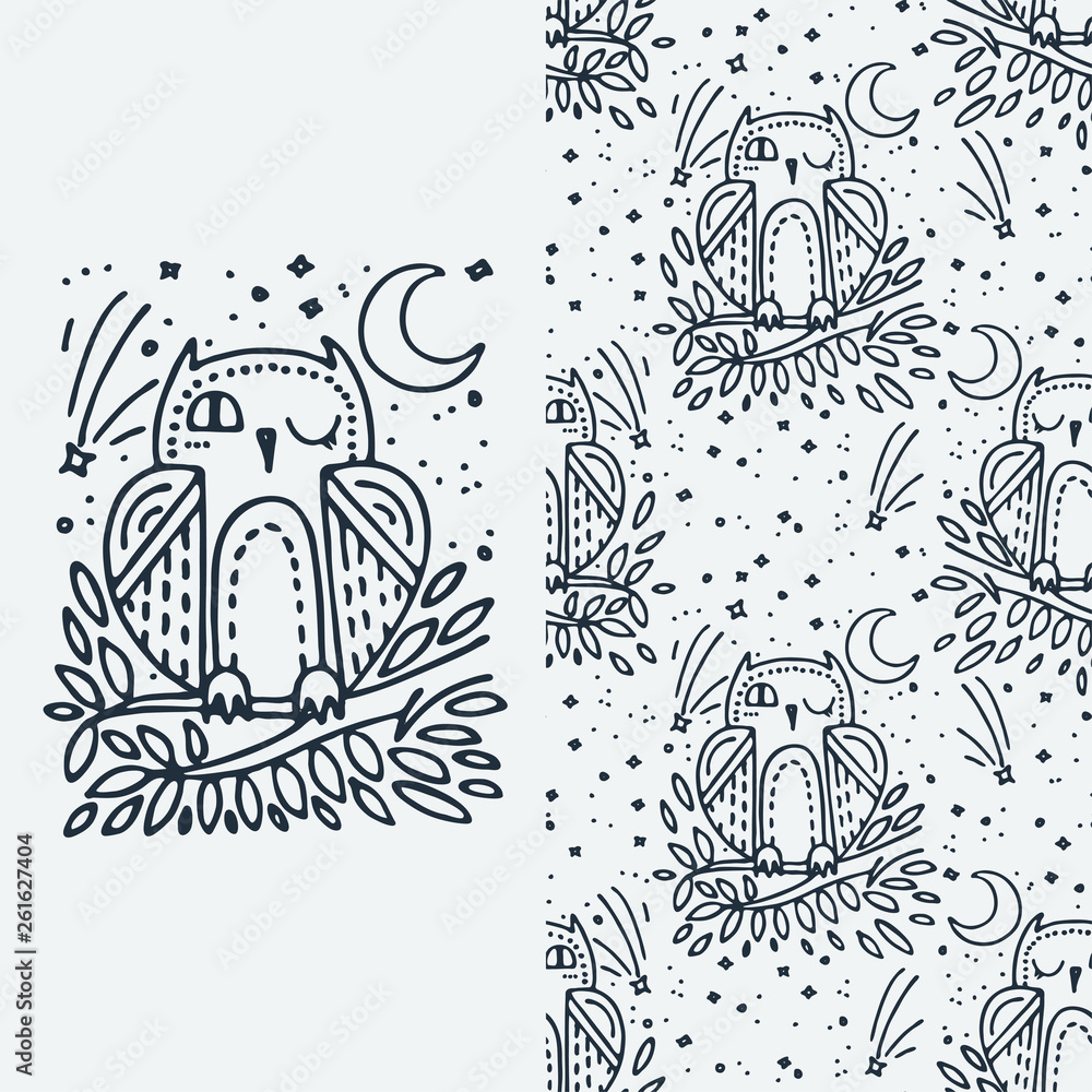 Set of seamless cute childish pattern and doodle cut image with hand drawn cute animals. Creative doodle kids texture for fabric, wrapping, textile, wallpaper, prints, apparel Set of seamless cute childish pattern and doodle cut image with hand drawn cute animals. Creative doodle kids texture for fabric, wrapping, textile, wallpaper, prints, apparel