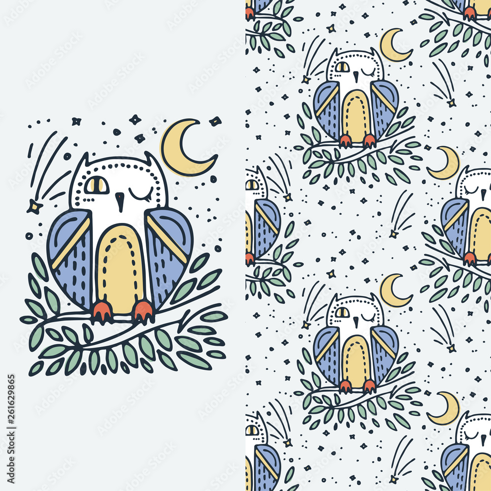 Set of seamless cute childish pattern and doodle cut image with hand drawn cute animals. Creative doodle kids texture for fabric, wrapping, textile, wallpaper, prints, apparel Set of seamless cute childish pattern and doodle cut image with hand drawn cute animals. Creative doodle kids texture for fabric, wrapping, textile, wallpaper, prints, apparel