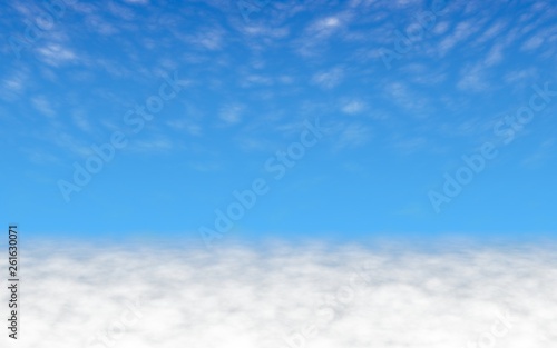 Blue sky background with white clouds. Cumulus white clouds in the clear blue sky in the morning. 3D illustration © Plastic man