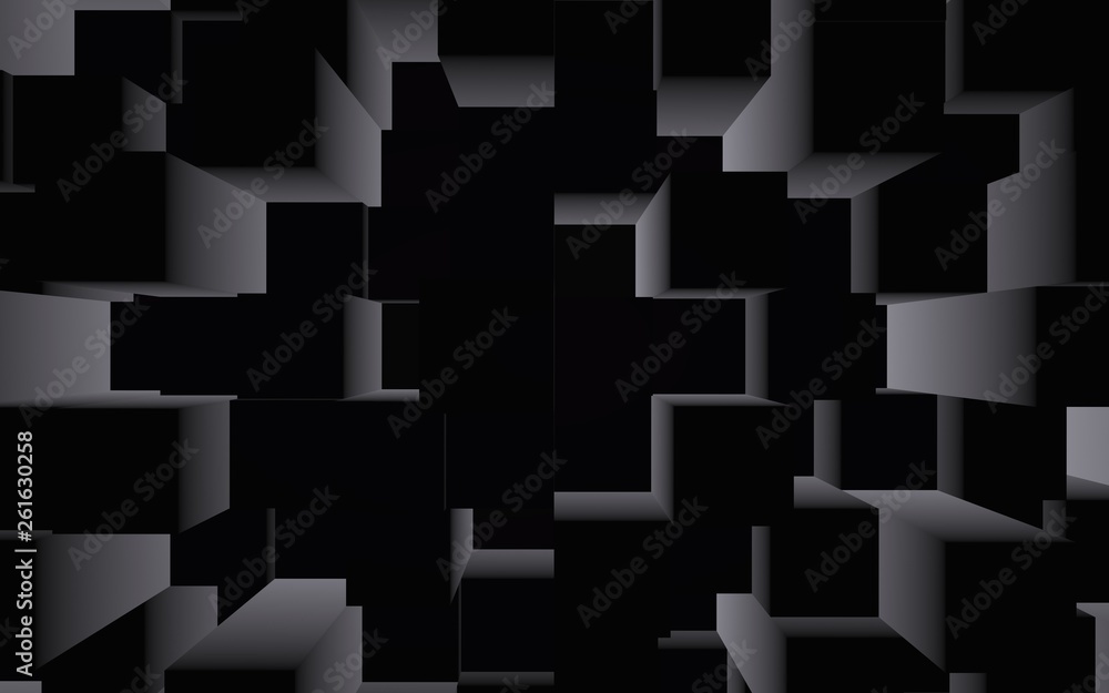 Abstract dark elegant cube geometric background. Chaotically advanced rectangular bars. 3D Rendering, 3D illustration Abstract dark elegant cube geometric background. Chaotically advanced rectangular bars. 3D Rendering, 3D illustration