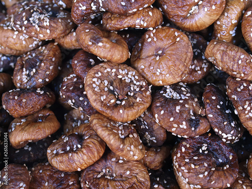 Delicious dried figs at a food market