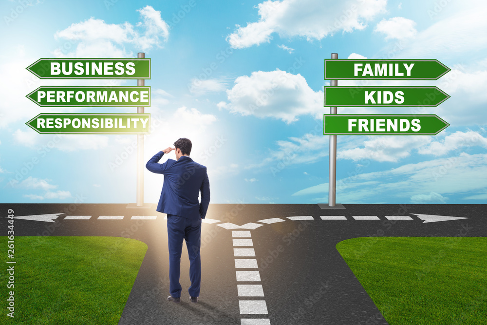 Businessman with hard choice of life and work balance Businessman with hard choice of life and work balance
