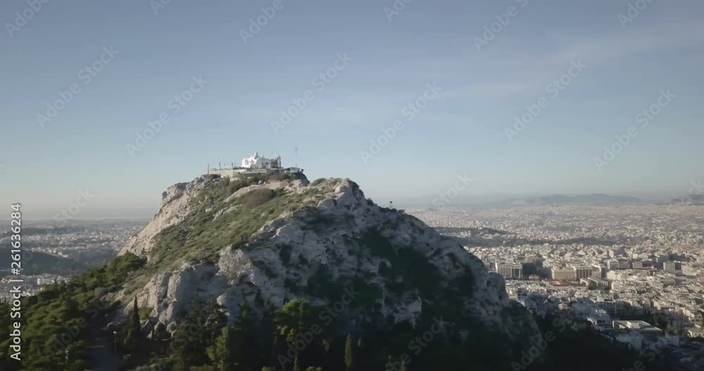 Rising Tracking Drone View Behind Lycabettus Hill Reveal Athens Acropolis Greece Rising Tracking Drone View Behind Lycabettus Hill Reveal Athens Acropolis Greece