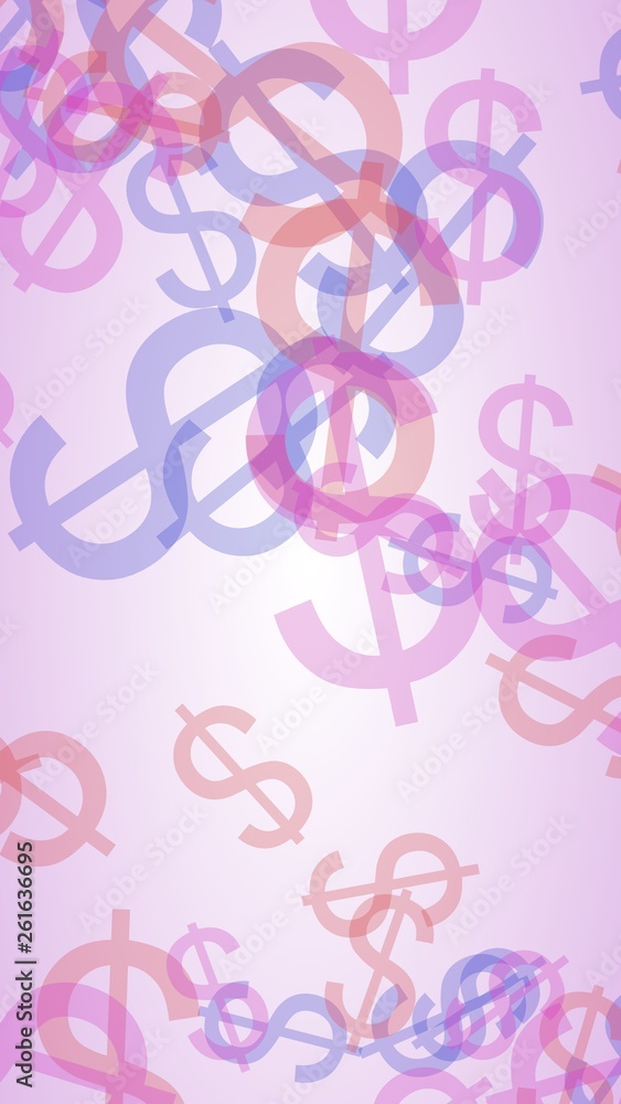 Multicolored translucent dollar signs on white background. Red tones. 3D illustration Multicolored translucent dollar signs on white background. Red tones. 3D illustration