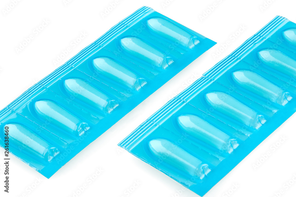 Two packages with suppository. Isolated on white background Two packages with suppository. Isolated on white background
