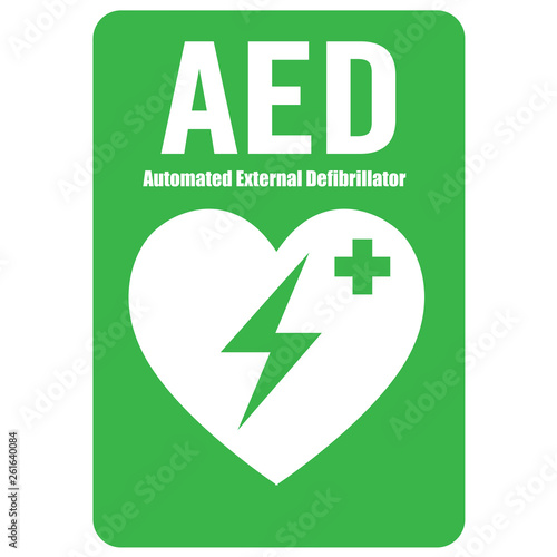 AED,automated external defibrillator / aed sign with heart and electricity symbol flat vector icon