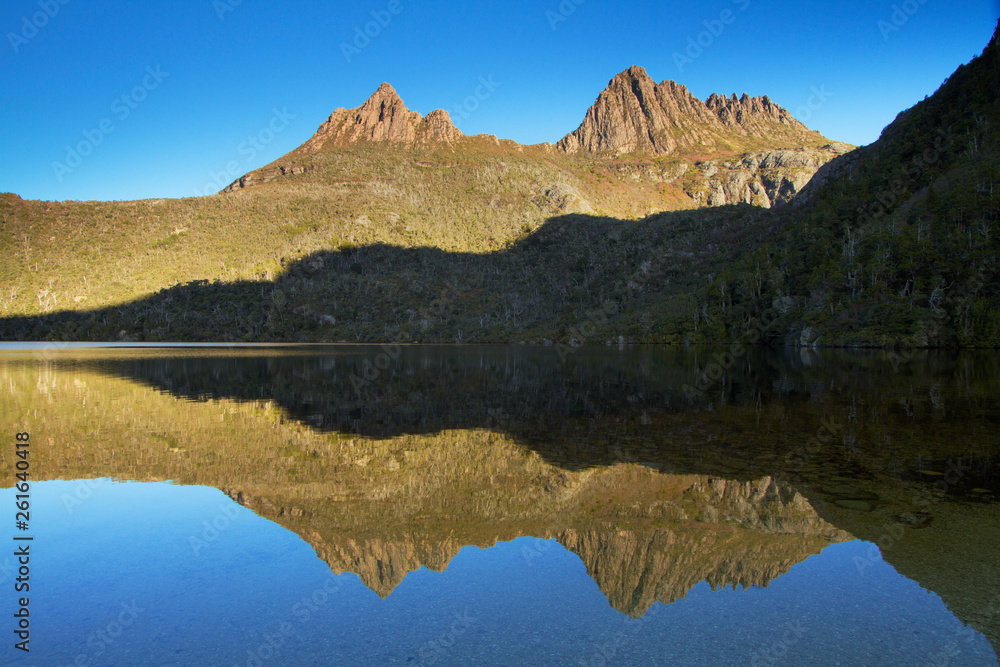 Cradle Mountain Across Dove Lake with reflection, Cradle Mountain National Park, Tasmania, Australia Cradle Mountain Across Dove Lake with reflection, Cradle Mountain National Park, Tasmania, Australia