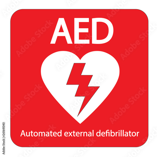 AED,automated external defibrillator / aed sign with heart and electricity symbol flat vector icon