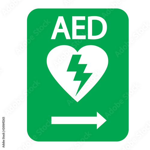 AED,automated external defibrillator / aed sign with heart and electricity symbol flat vector icon