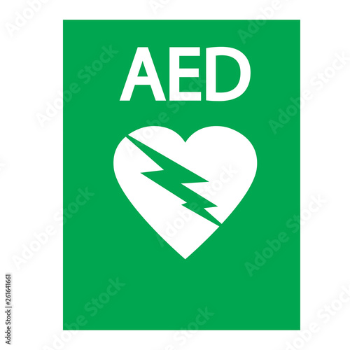AED,automated external defibrillator / aed sign with heart and electricity symbol flat vector icon
