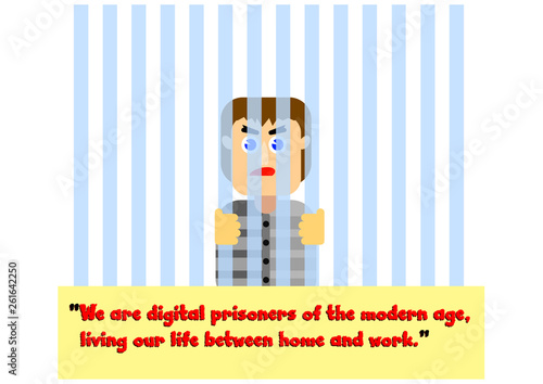Digital age prisoners is connected internet like a chain with technology gadgets