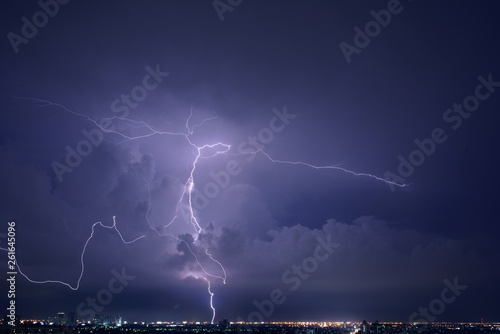 rainy season lightning over the city in Thailand