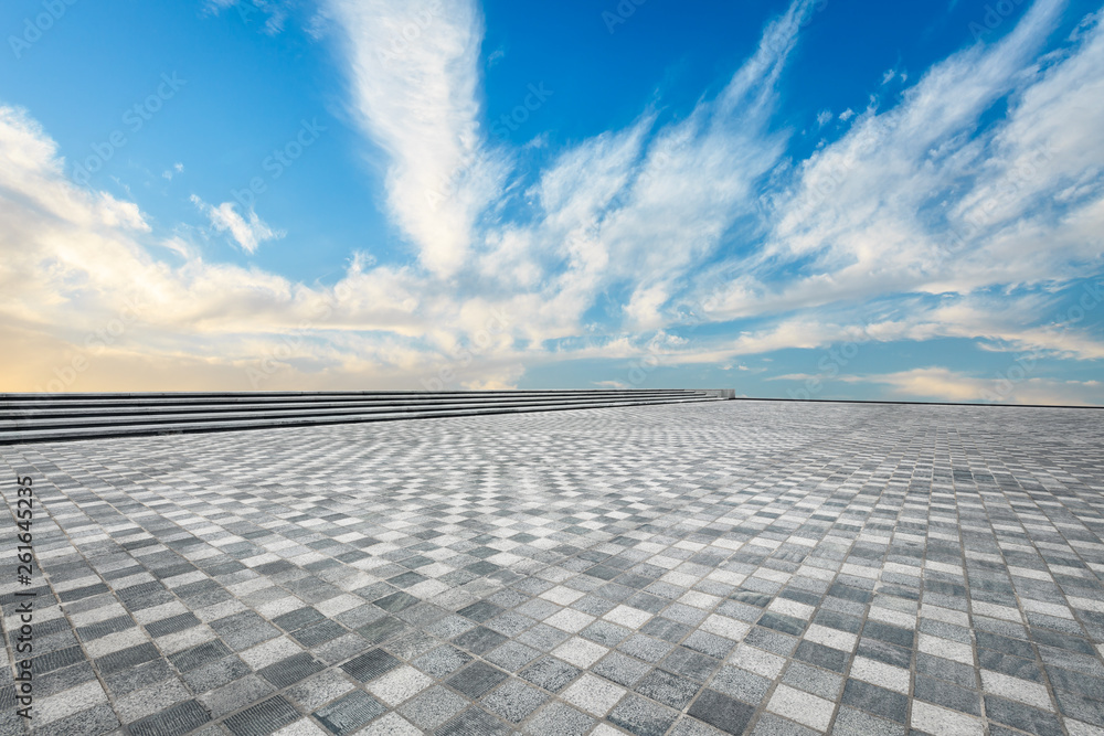 Fototapeta premium Empty square floor and beautiful sky clouds landscape
