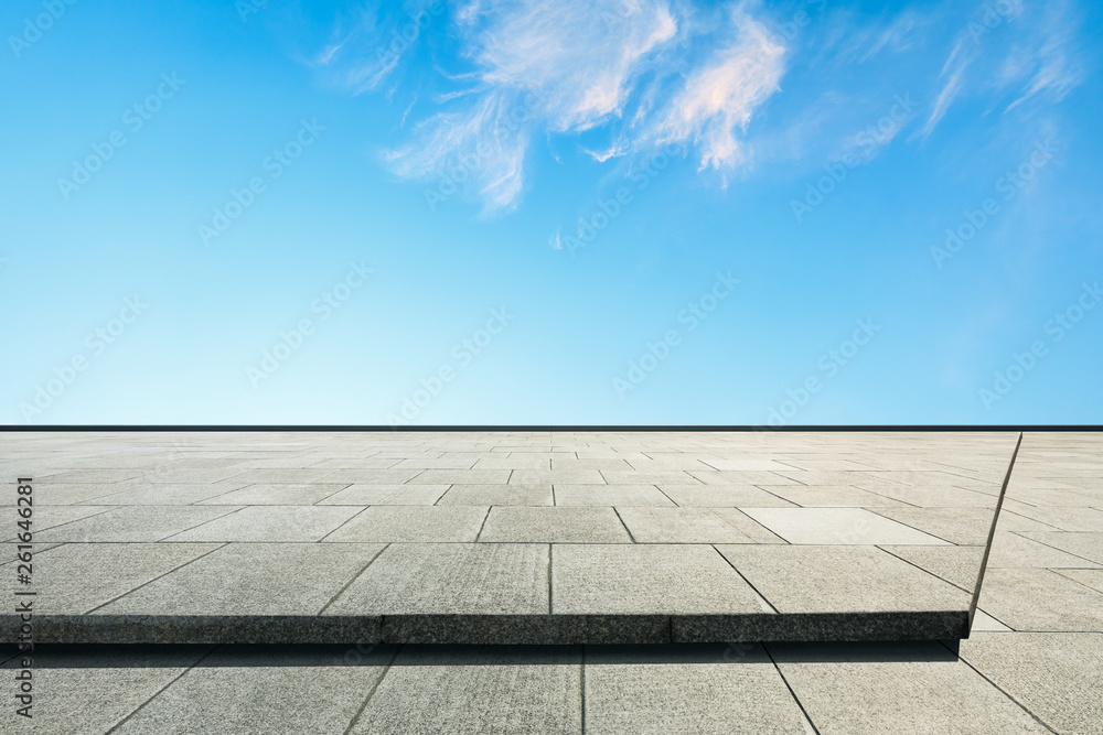 Empty square floor and beautiful sky clouds landscape