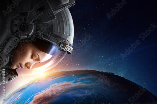 Female astronaut in space o...