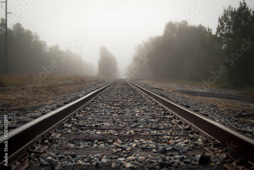 Foggy rail road tracks
