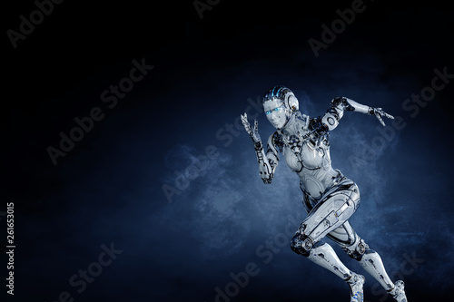 Cyborg silver running woman. Mixed media © Sergey Nivens