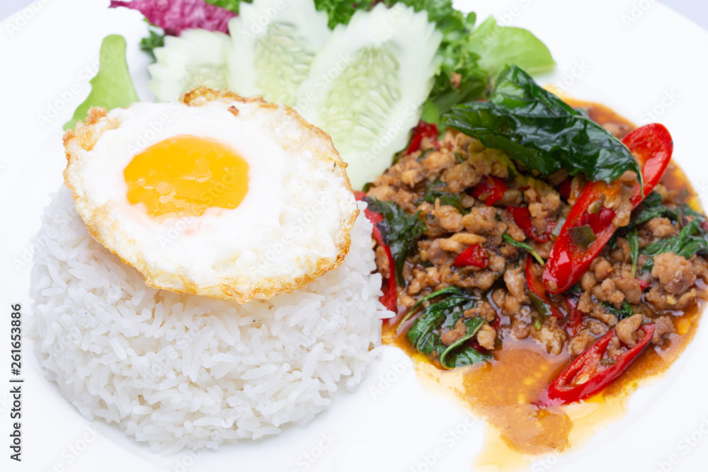Minced pork basil rice Fried egg. Popular Thai food Minced pork basil rice Fried egg. Popular Thai food