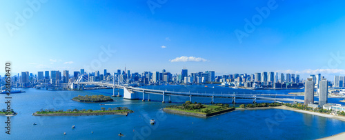 (東京都-風景パノラマ)レインボーブリッジと東京湾岸風景５