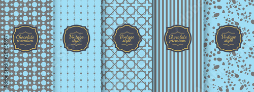 Set of blue vintage seamless backgrounds for luxury packaging design.