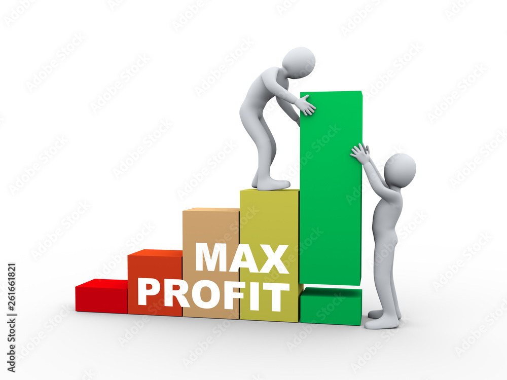 3d people working with max profit bars. 3d people working with max profit bars.