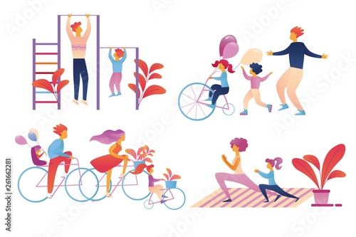 Happy Family Sport Activity Set Isolated on White.