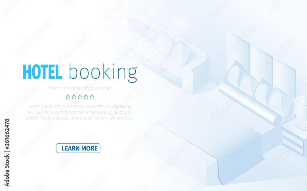 Isometric Modern Hotel Room Bedroom Interior. Isometric Modern Hotel Room Bedroom Interior.