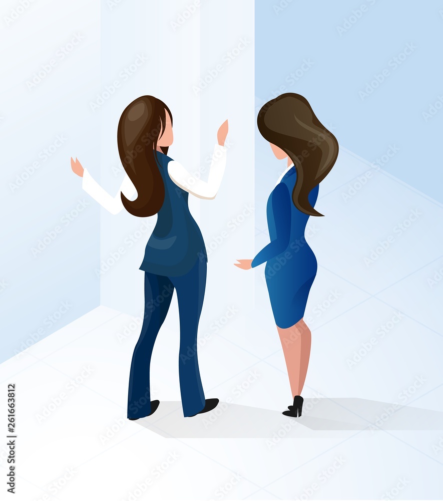Administrator Welcome Female Guest at Hallway Administrator Welcome Female Guest at Hallway