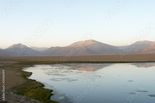 Pamir Mountains  Tajikistan - Aug 22 2018  Morning Landscape of Bulunkul Lake in Gorno-Badakhshan  Tajikistan. It is located in the World Heritage Site Tajik National Park  Mountains of the Pamirs .