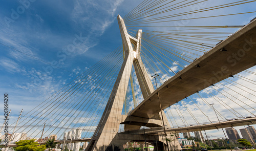 The Octavio Frias de Oliveira bridge is a cable-stayed bridge in Sao Paulo, Brazil over the Pinheiros River, opened in May 2008.
