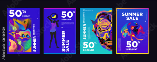 Vector Summer sale 50% discount poster design template for fashion,music,game, and travel