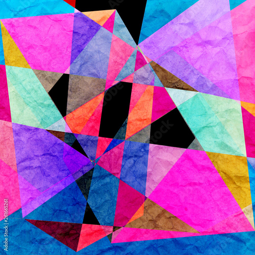 Watercolor bright background of different geometric shapes.