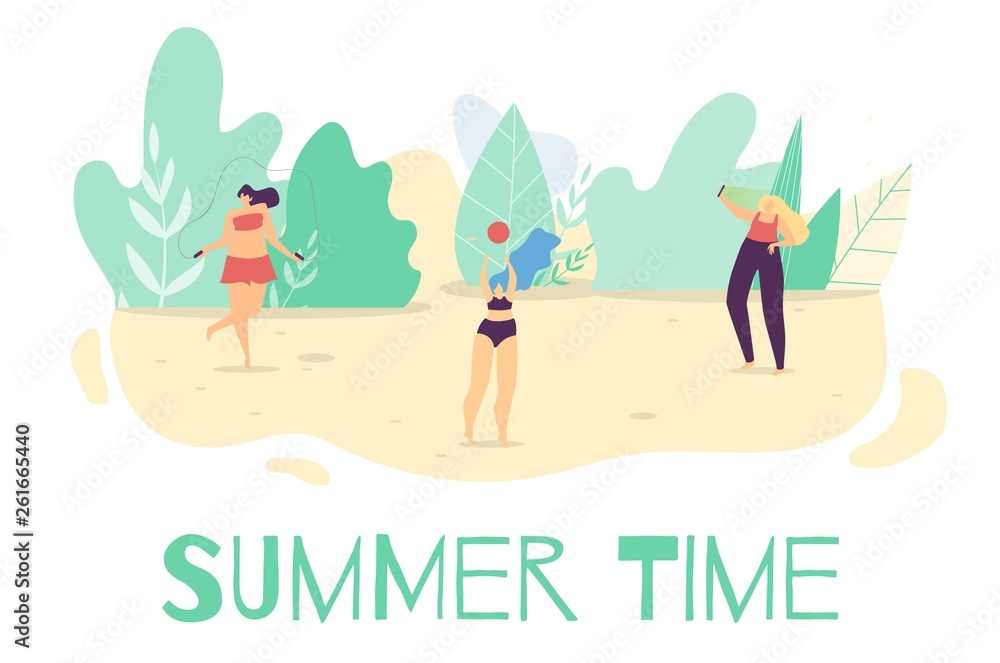 Summer Active Time Outdoors Flat Cartoon Banner