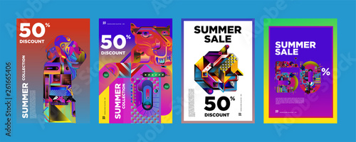 Vector Summer sale 50  discount poster design template for fashion music game  and travel