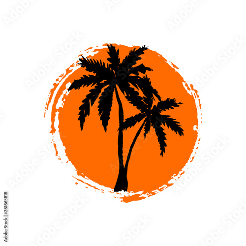 Hand drawn palm tree. Circle summer design. Vector illustration