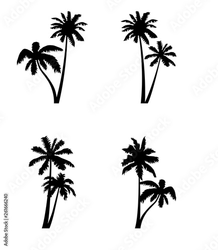 Coconut palm tree silhouette icon set.