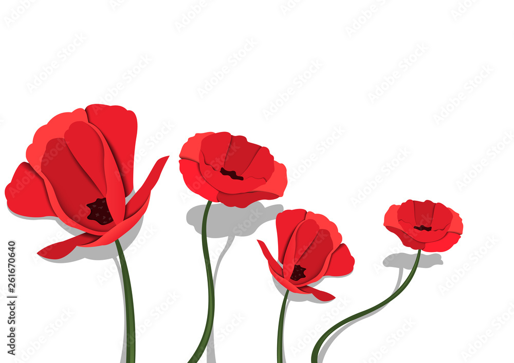 Obraz premium Red Paper Flowers on White Background - Happy Spring Illustration for Your Graphic Project, Vector