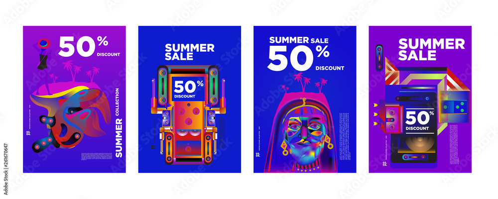 Vector Summer sale 50% discount poster design template for fashion,music,game, and travel