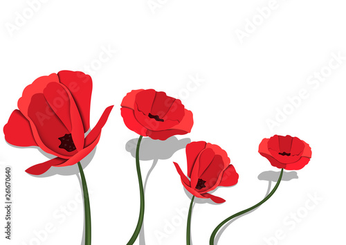 Fototapeta Naklejka Na Ścianę i Meble -  Red Paper Flowers on White Background - Happy Spring Illustration for Your Graphic Project, Vector