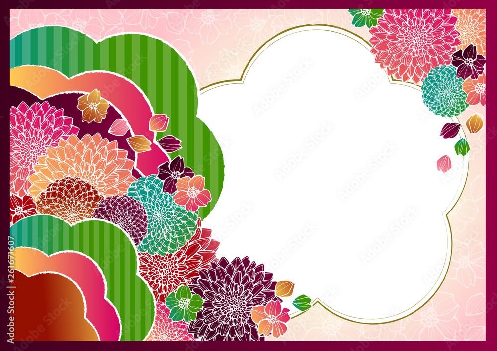 和柄 手書きの花 背景素材 ベクター 日本風 フレーム素材 Stock Vector Adobe Stock