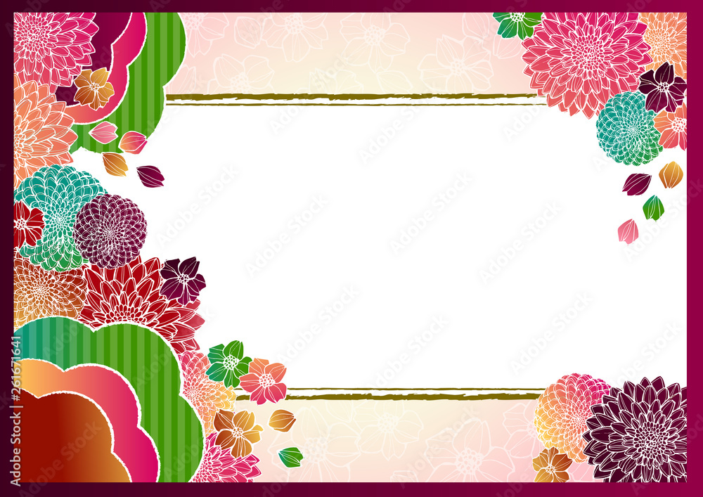 和柄 手書きの花 背景素材 ベクター 日本風 フレーム素材 Stock Vector Adobe Stock