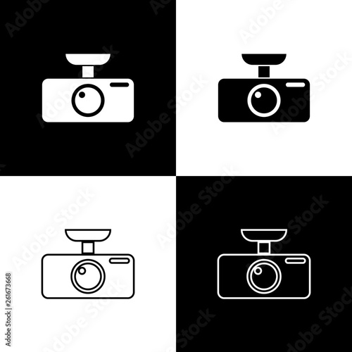 Set Car DVR icons isolated on black and white background. Car digital video recorder icon. Line, outline and linear icon. Vector Illustration